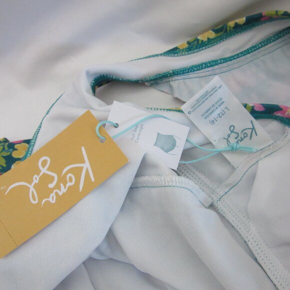 Kona Sol One Piece Swimsuit Ruffle Shoulder Green Floral Size Large NWT - Picture 7 of 7